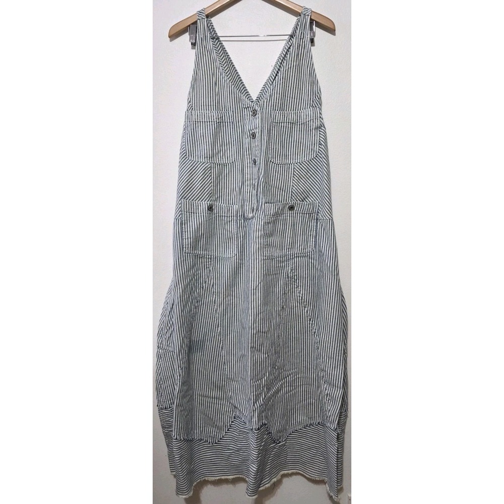 Free People Bendita Midi Dress Sz L Button Denim Womans Beach Cottage Pockets - Picture 4 of 14